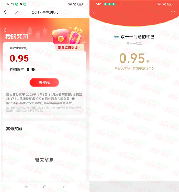 中信建投双十一集卡瓜分红包大奖，亲测中0.95元  第2张